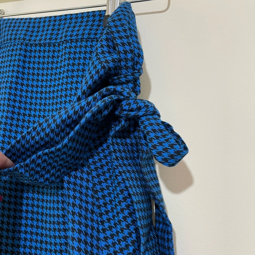 Hush Zuri Blue Black Houndstooth Check Ruffle Frill Wrap Skirt Size 10 Midi - Picture 6 of 9